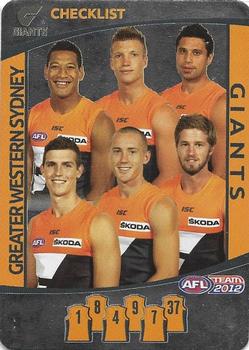 2012 Team Zone AFL Team - Team Checklists #NNO Greater Western Sydney Giants Front